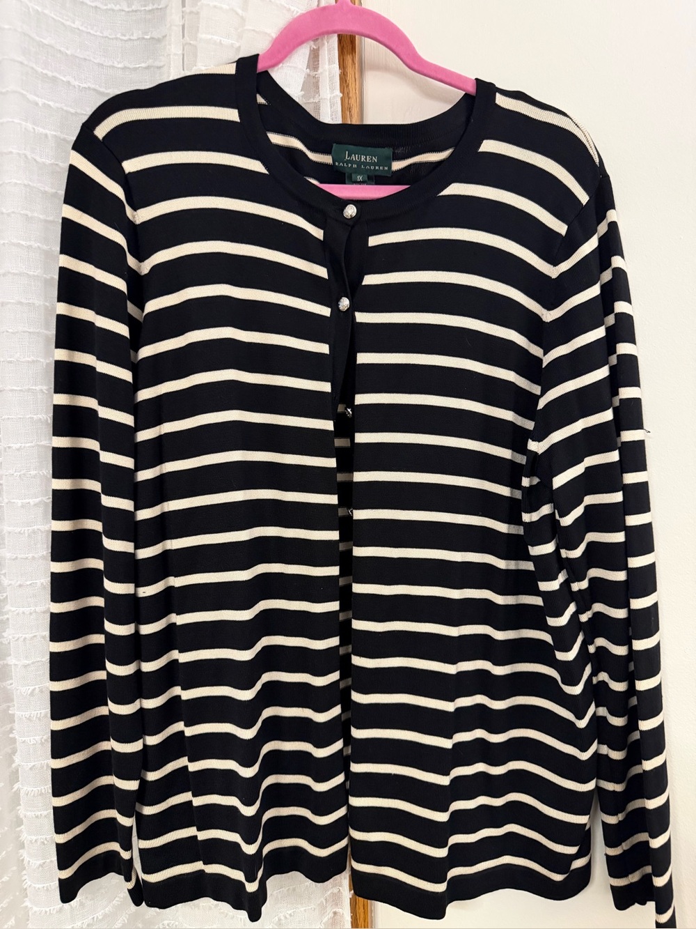 1X Ralph Silk/Nylon Lauren Black and White Striped Cardigan Sweater
